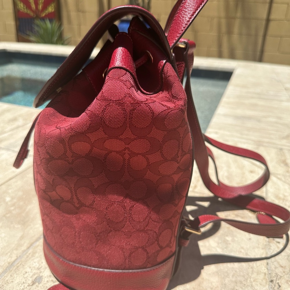 Coach Red Apple Signature Dempsey Patch Drawstring Backpack EXC - Picture 9 of 12